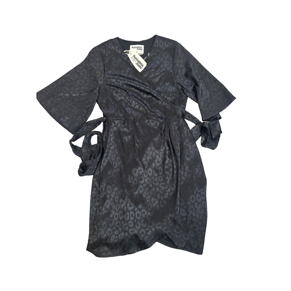 NWT Womens‎ Savanna Jane Boutique Animal Print Black Wrap Dress - Sz M